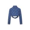 Li Ning Logo All Over Print Single Button Washable Denim Jacket Women Jacket Blue AJDT060-1