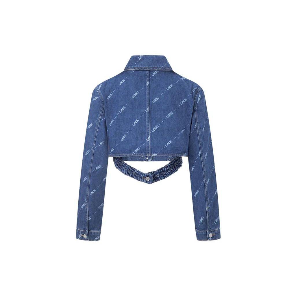Li Ning Logo All Over Print Single Button Washable Denim Jacket Women Jacket Blue AJDT060-1