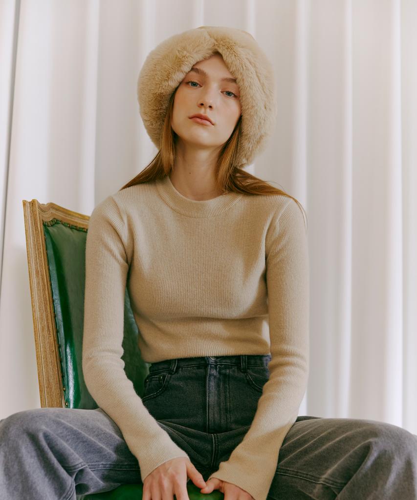 ETMON Bell Sleeve Knit Top Beige