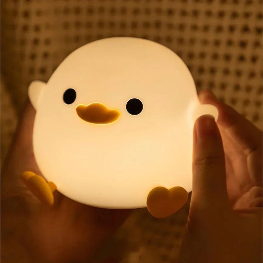 Rechargeable Duck Night Light with Timer, USB Dimming Touch Lamp for Kids' Bedroom, Cute Cartoon Animal Decor Gift