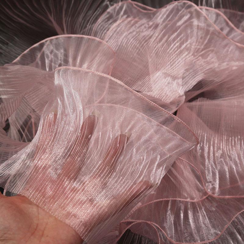 Transparent Pleated Lace Fabric with Large Wave for Wedding Dresses, Evening Gowns, Children's Clothing & DIY Designer Accessories