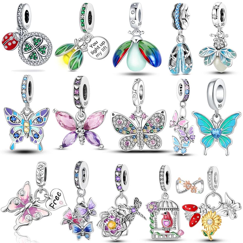Originalcopper Charms Purple Butterflies Sunflowers Blue-Winged Insects Beads Fit Bracelet Women Diy Gift Accessories