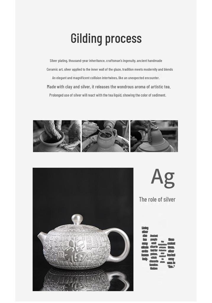 Year of the Dragon Sterling Silver 999 Teapot: Pure Handmade High-End Gongfu Tea Set Souvenir