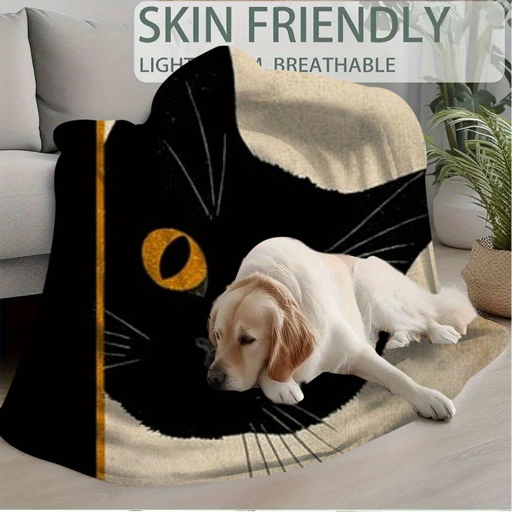 1pc 60x80 Inch Cozy Cat Blanket - Minimalist Black Cat Peeking Design, Soft Lightweight Fabric for All-Season Use, Perfect for