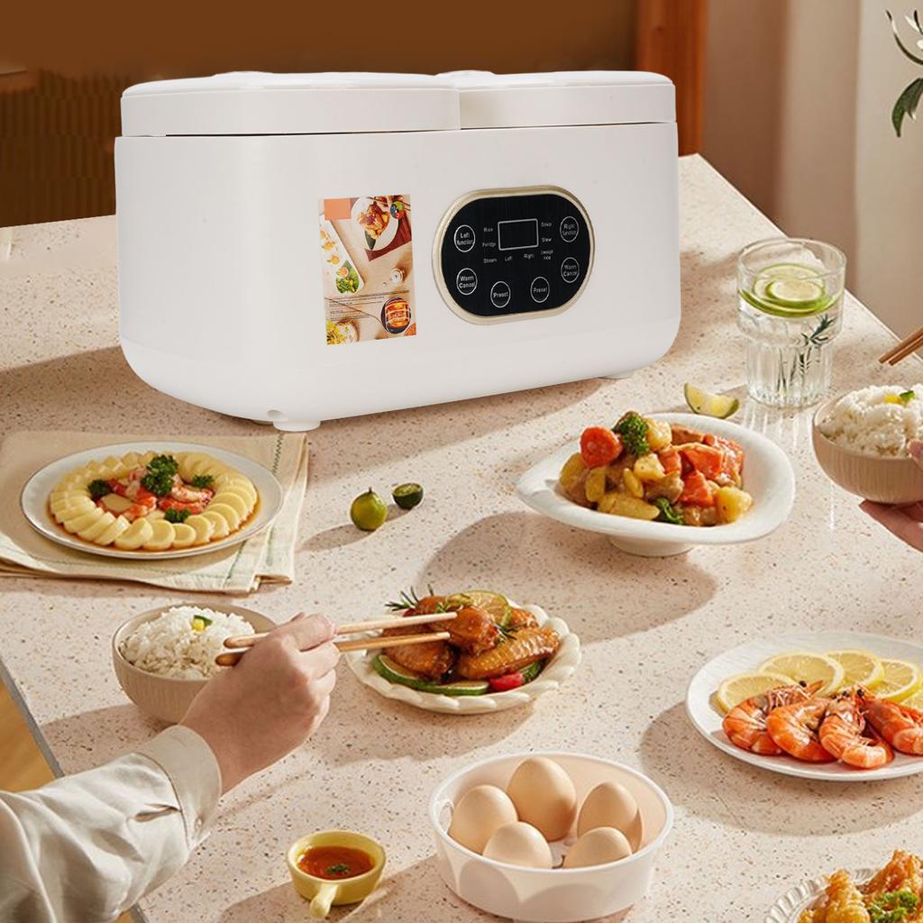 Double Slow Cooker Rice Cooker Pop Up Lid Timer Function Removable Multifunctional Cooking Pot Buffet Server for Kitchen Party