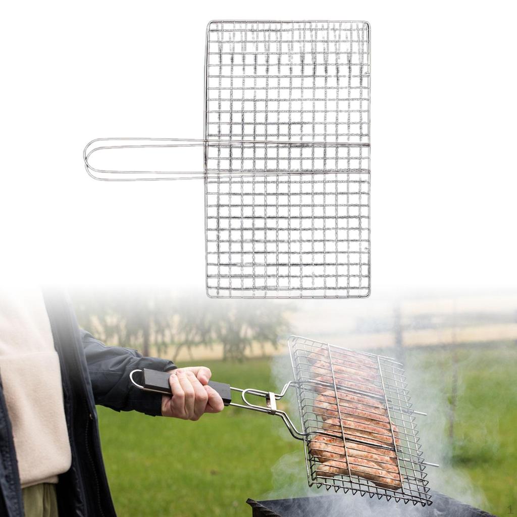 Barbecue Grill Basket Rack Portable Fish Grilling Clamp Vegetable BBQ for Kabob