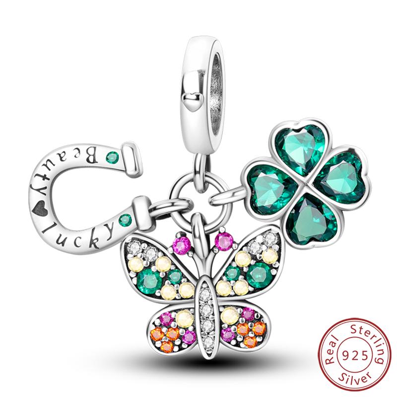 Elegant S925 Silver Butterfly & Dragonfly Multicolor Charms Beads Pendant 3mm DIY Fine Jewelry Making Accessories Gifts