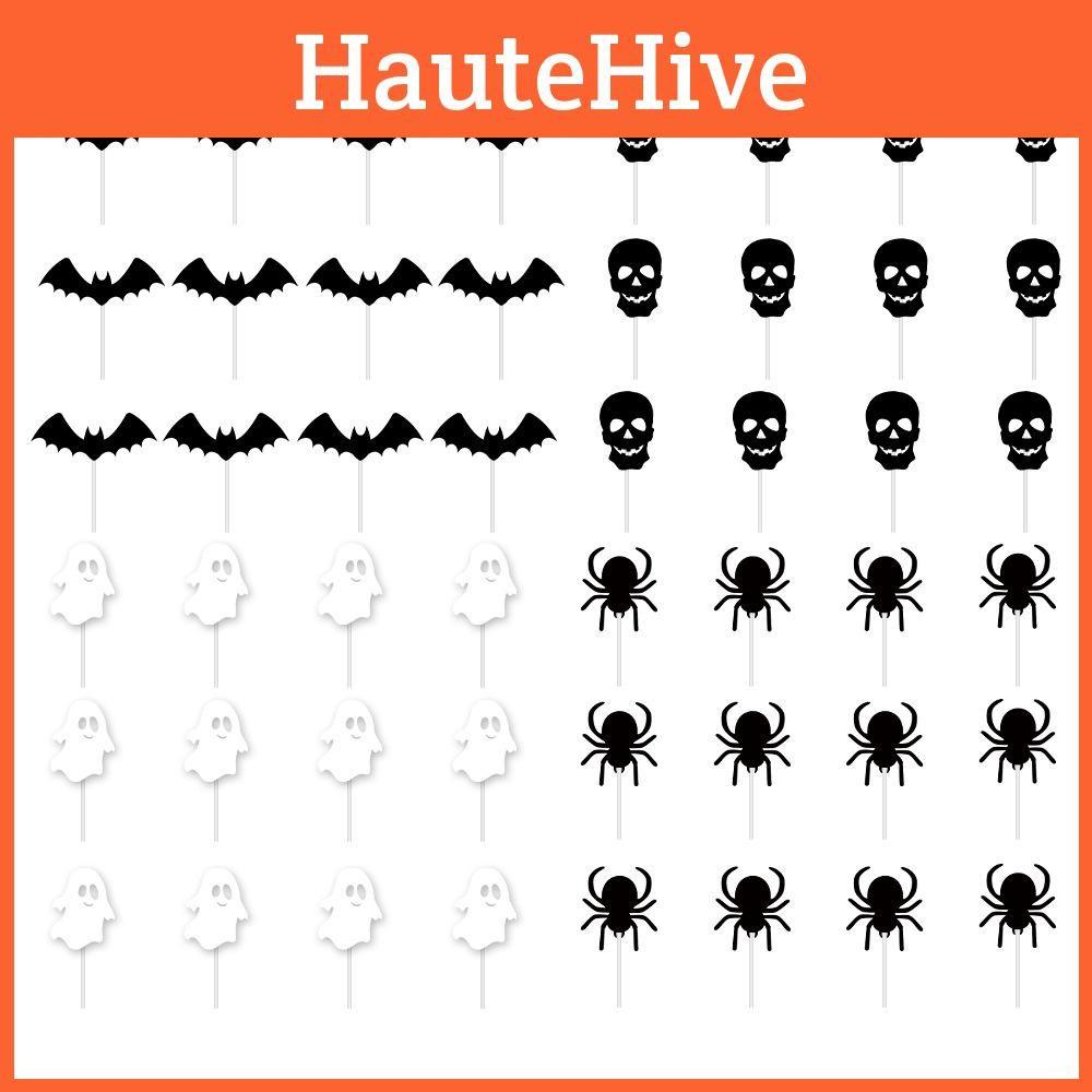 Party Cake Halloween Flags Set With Paper Bat Spider Figures Festive Decoration