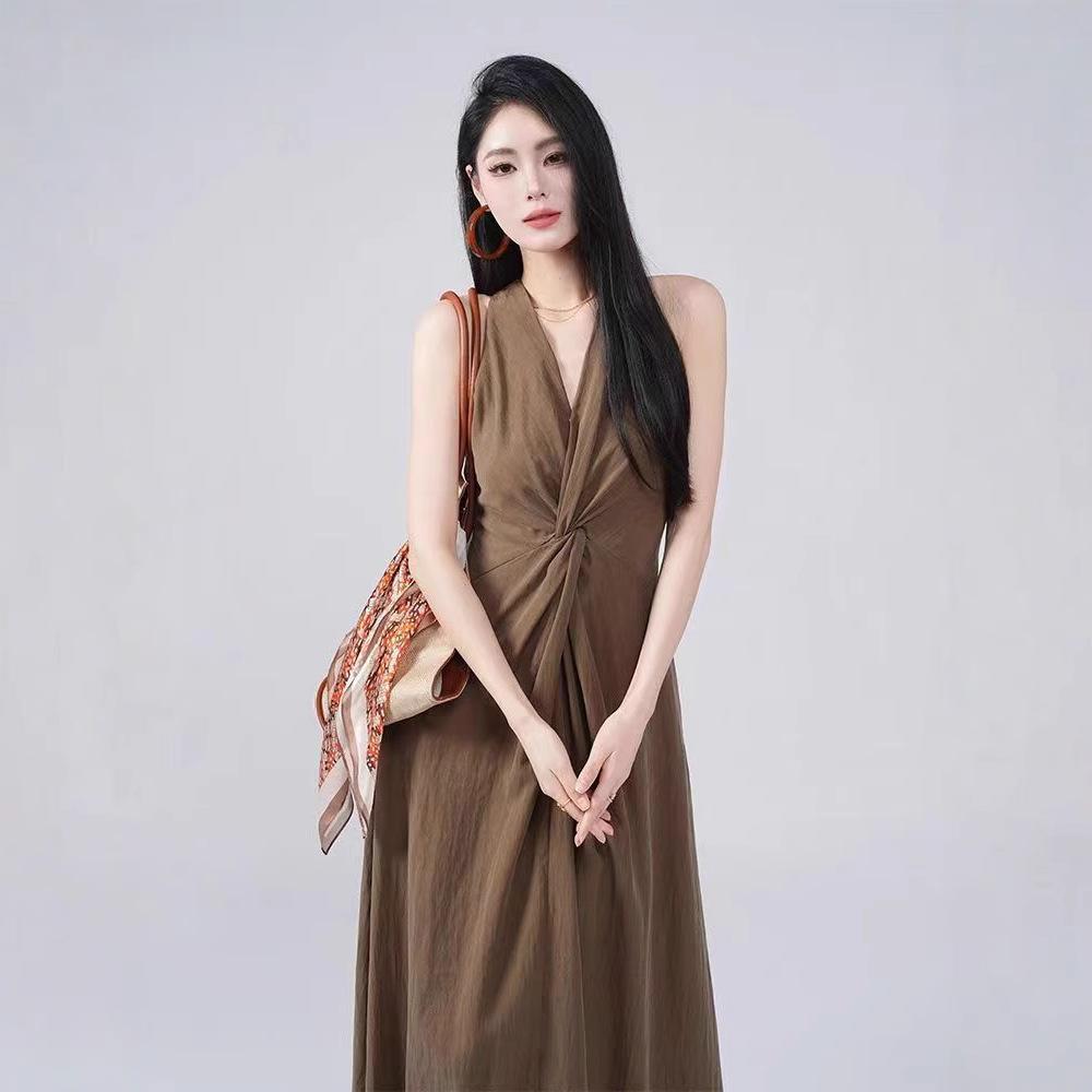 Black sling vest sleeveless dress children s summer new French high-end neck kink dress S чёрный