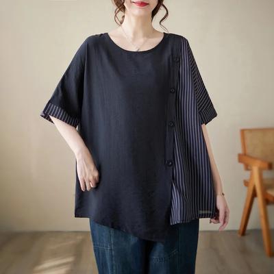 Women's Summer Loose-Fit Short-Sleeve T-Shirt for Mature Mothers To Conceal The Tummy