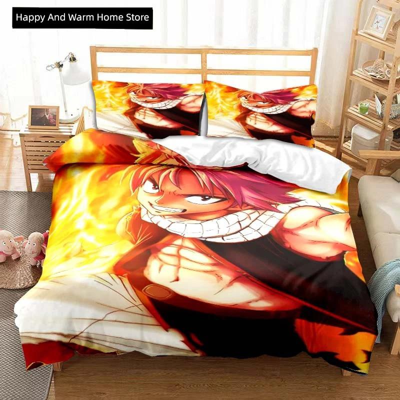 Comforter 3D Anime Fairy Tail Bedding Set Bed Three-Piece Set Single Double Bed Queen Size Adult Boys Bedroom