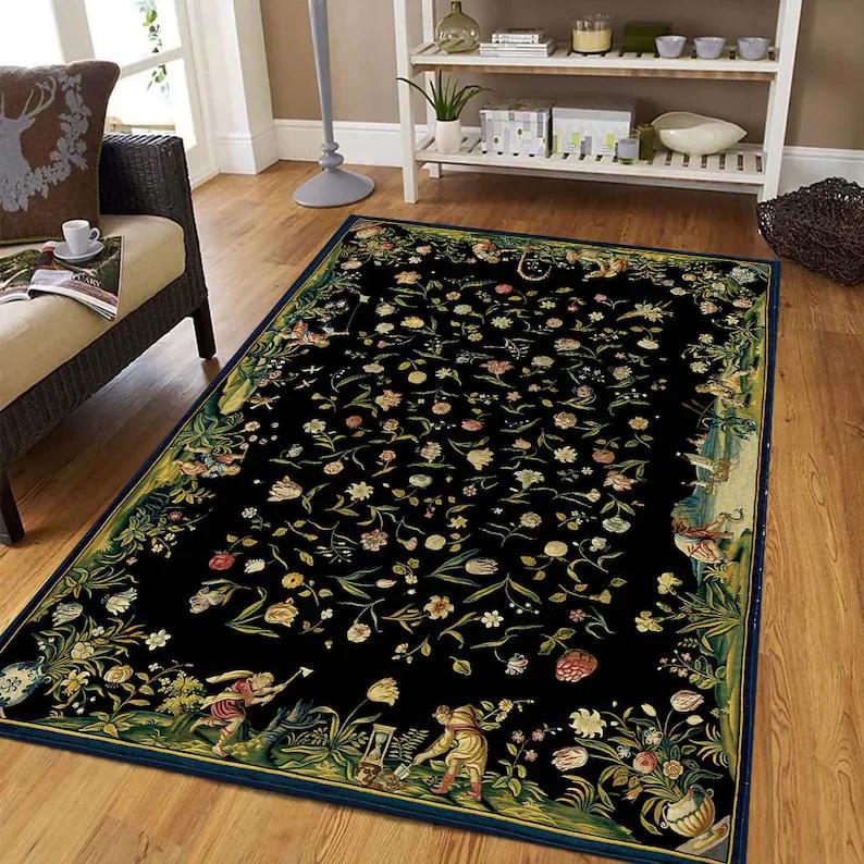 Bloemige Boho Paarse Zachte Vloerkleed, Antislip Wasbaar Binnenkleed Voor Woonkamer Huisdecoratie 40X60cm