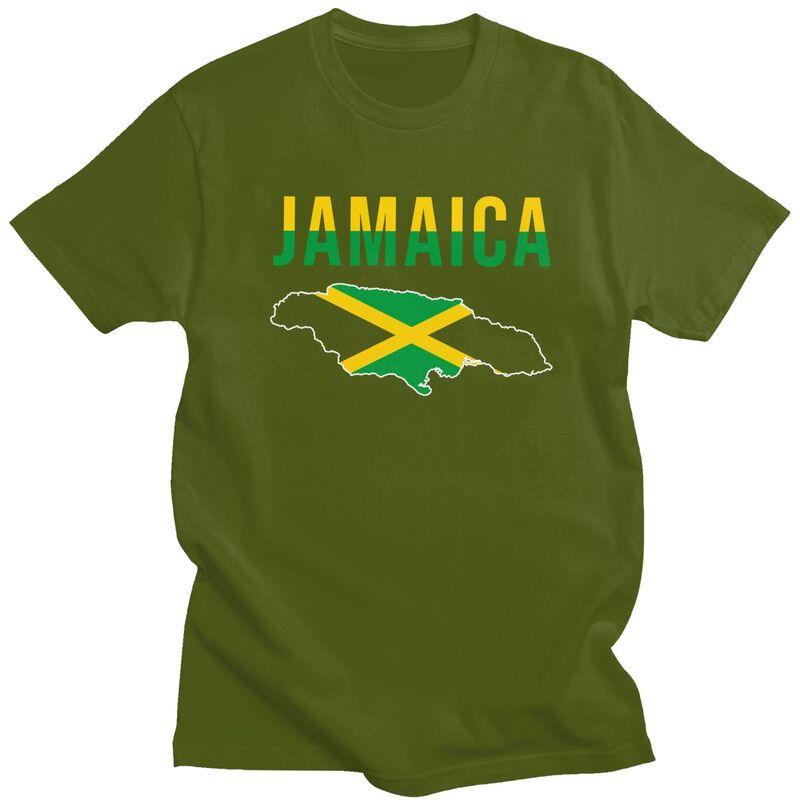 Custom Jamaica Flag Map T Shirt for Men 100 Cotton Tshirt Casual Tee Short Sleeve Jamaican Proud Tshirt Slim Fit