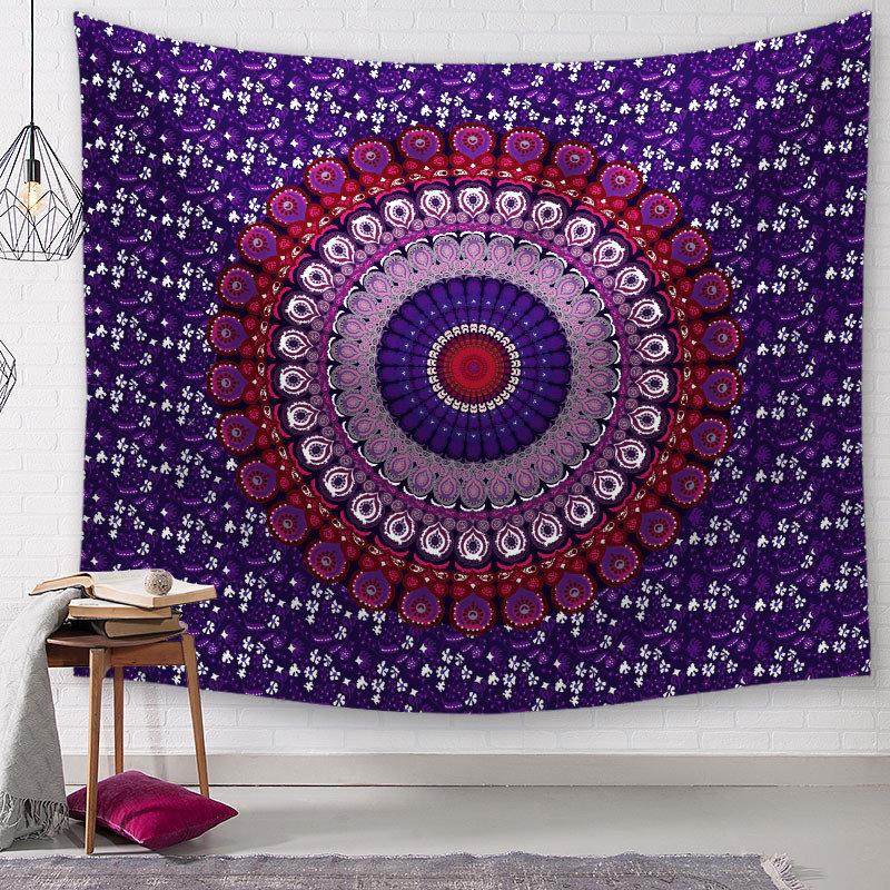Dark Navy Red Orange Mandala Tapestry Wall Hanging Indian Hippie Bohemian Medallion Aesthetic Wall Art Bedroom Dorm Decor