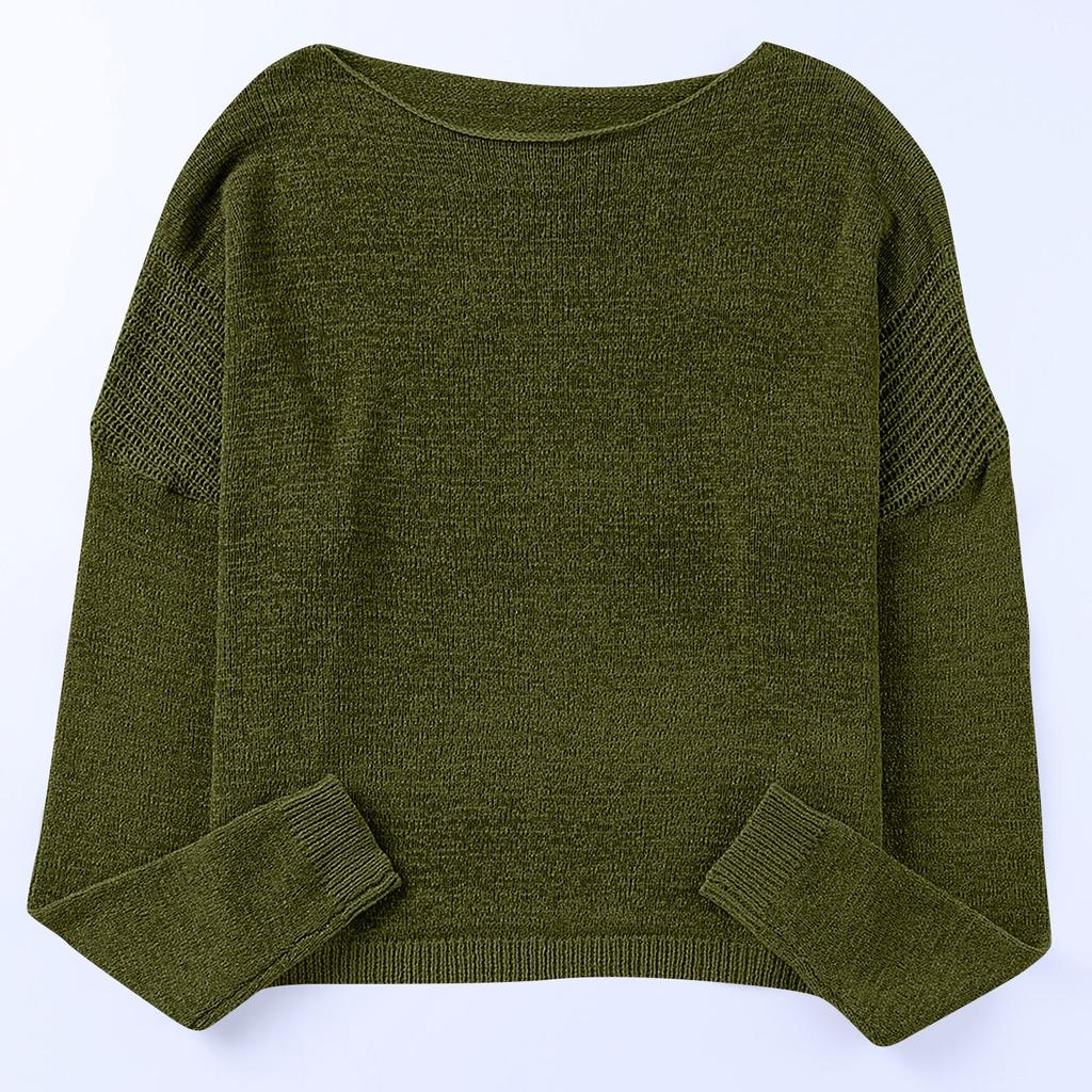 Women Solid Long Sleeve Sweater Crewneck Drop Shoulder Knit Shirts Tops