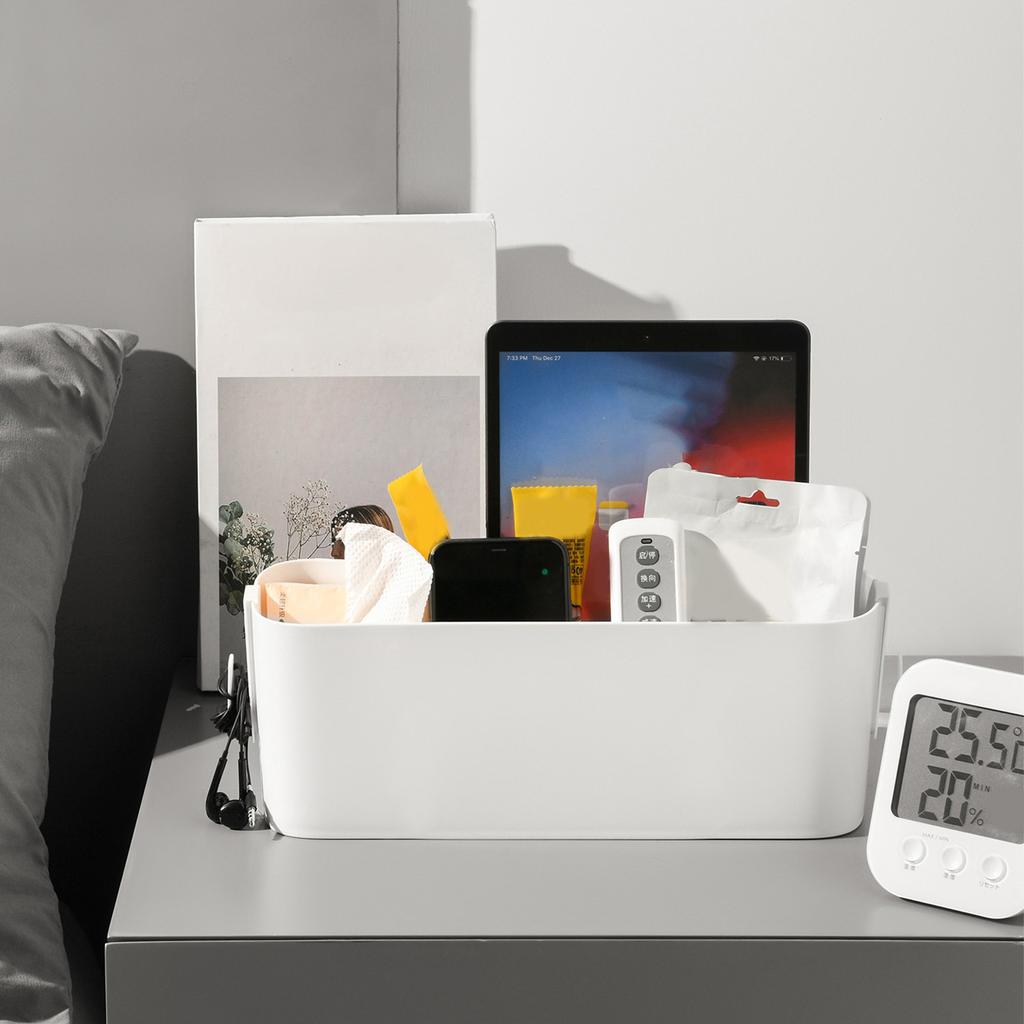 Bedside Storage Basket Hook Hanging Storage Box Rail Organization Shelf for Dormitory Office Living Room White