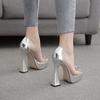 Sexy Club Open Toe Rhinestone Bow Platform Womens Party Shoes Transparent PVC Shallow Pumps 13.5CM High Heels Sandals