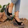 Foreign Trade Large Size Women's Shoes 2025 New One-word with Wedge Heel Platform Sandals Fashionable New Wedge Heel Sandals High Heel Women