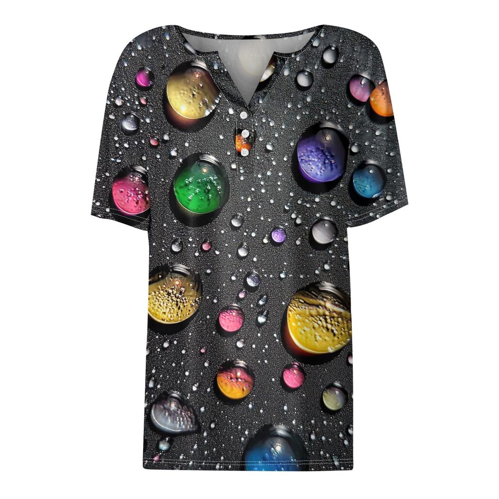 Women's T Shirt Tee Print Button Short Sleeve Daily Weekend Fashion Basic V- Neck Regular Top
