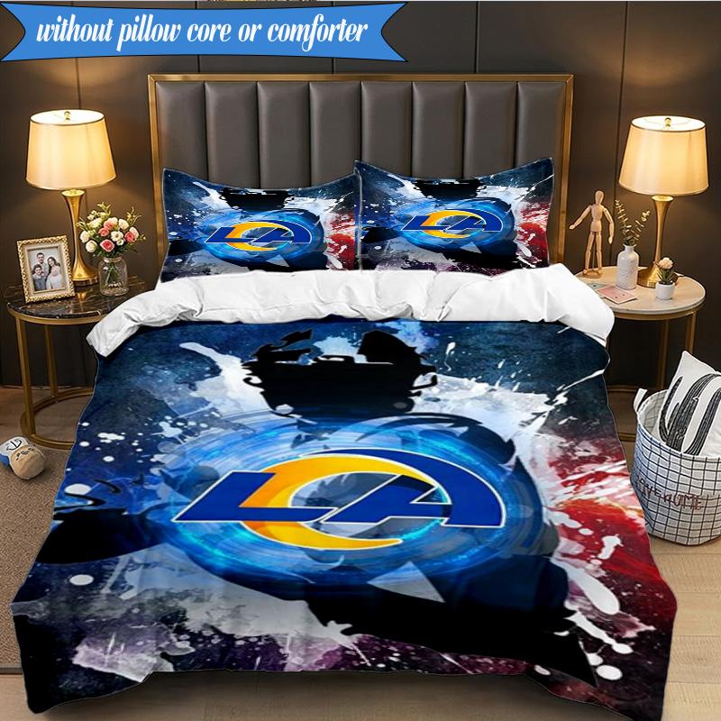 3PCS Rams Team Spirit Printed Soft Bedding Set,Including 1pc Duvet Cover And 2pcs Pillowcases Perfect for Bedroom, Dormitory, Fan gift