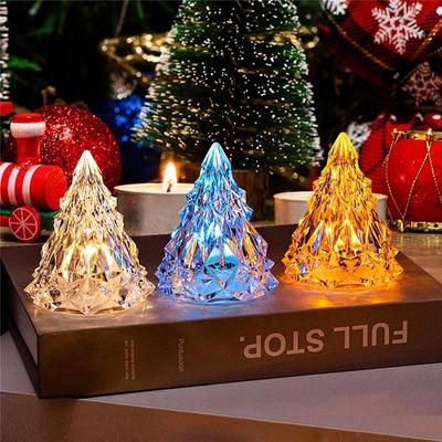 Nočné svetlo Crystal Mini Christmas Tree Light Bezplameňové LED Ozdobné osvetlenie interiéru LED lampa Vianočný večierok Dekor domáceho stola