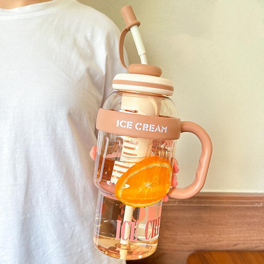 Large Capacity Plastic Cup, Sports Portable Ice Cream Cup, Food Grade High Temperature Resistant Straw Water Cup