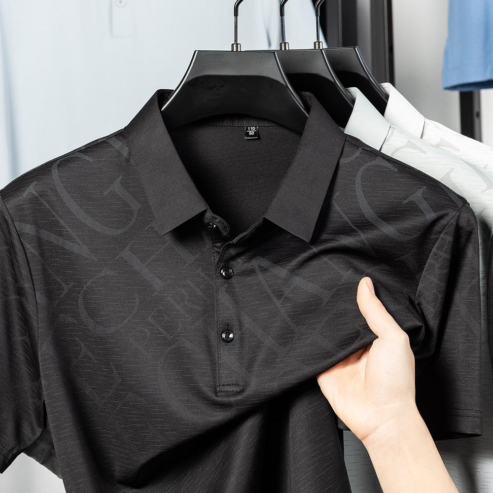 

модаЛето Мужская футболка с коротким рукавом для среднего возраста Повседневная Дышащая с принтом Буквы Футболка-поло 4XL чёрный