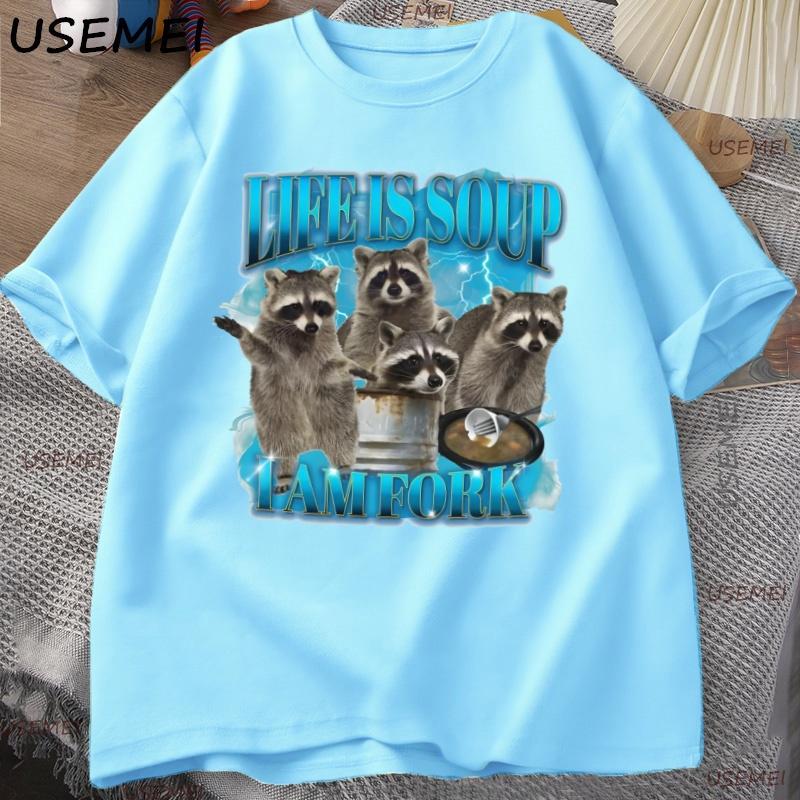 Funny Raccoon Tshirt Unisex Unisex Life Is Soup I Am Fork T Shirt Raccoon Vintage Graphic Tee Animal Lover Tshirt Streetwear Tops