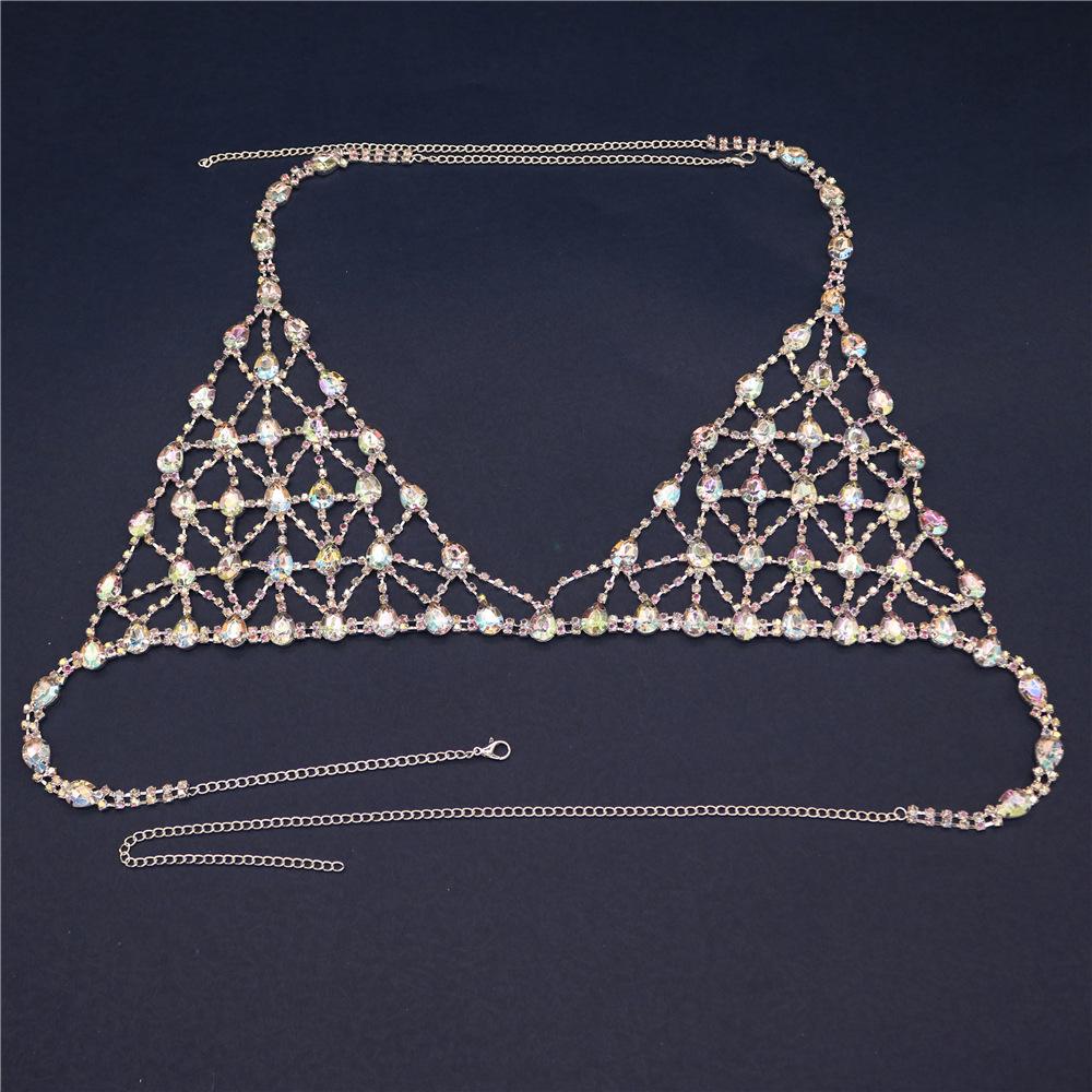 European And American Exaggerated Rhinestone Women'S Sexy Bra Thong Chain Ab Colored Diamond Body Chain Set Body Chain