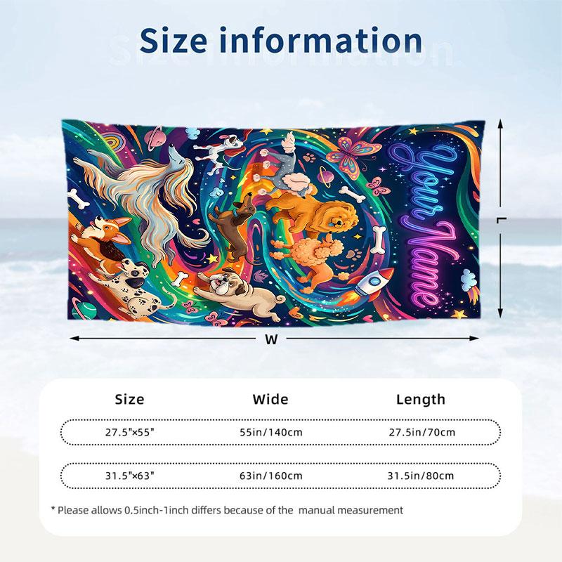 Dog Theme Beach Towel Personalized Custom Name & Text Soft Quick Dry Beach Towel for Swimming Travel