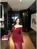 Elegant Mature Women's One-Shoulder Mesh Long-Sleeve Slim Fit Formal Dress 2026