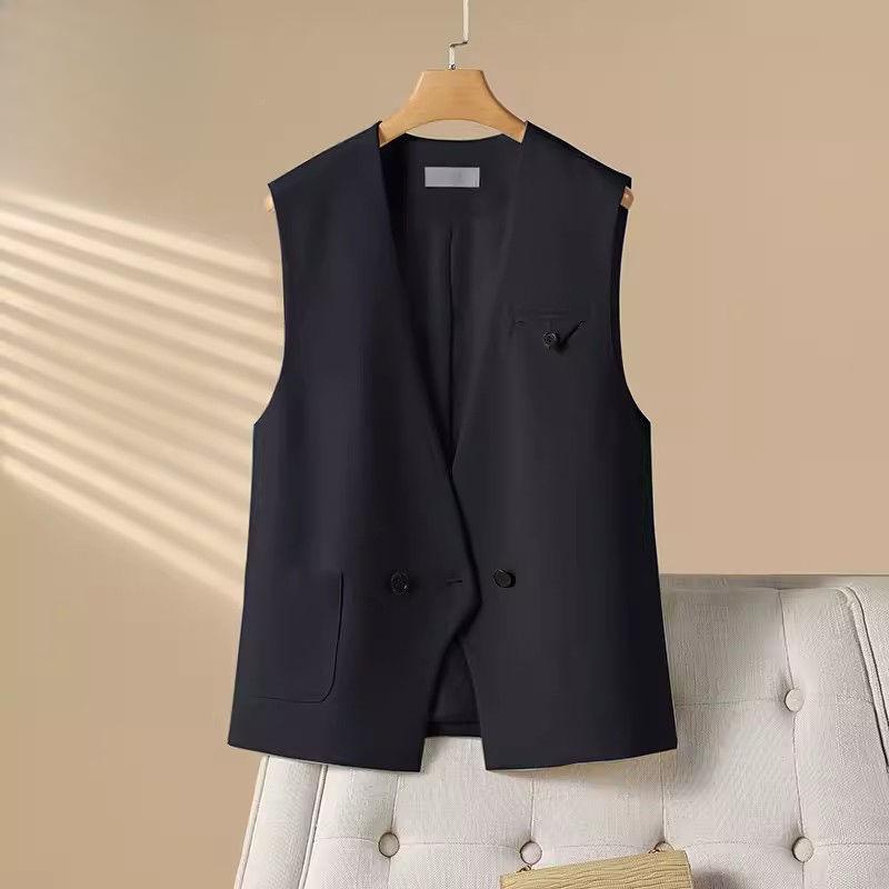 

Модный и универсальный жилет с V-образным вырезом для женщин, идеально подходит для весны и осени L чёрный