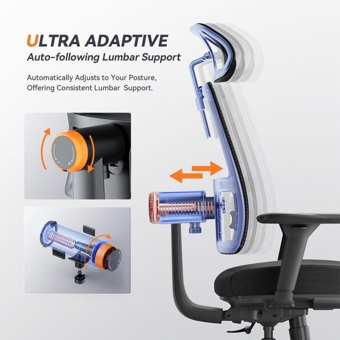 Chaise Ergonomique NEWTRAL MAGICH002 - Dossier à Suivi Automatique - Support Adaptatif du Bas du Dos - Accoudoir Inclinable 4D
