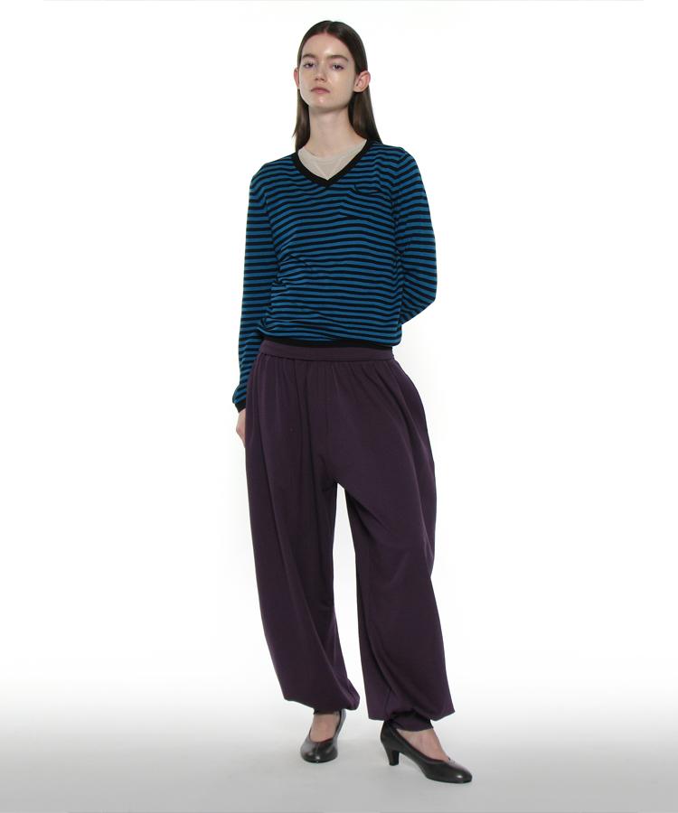 PARTIMENTO WOMEN Pwc Sheer V-Neck Knit Sweater_Teal Stripe