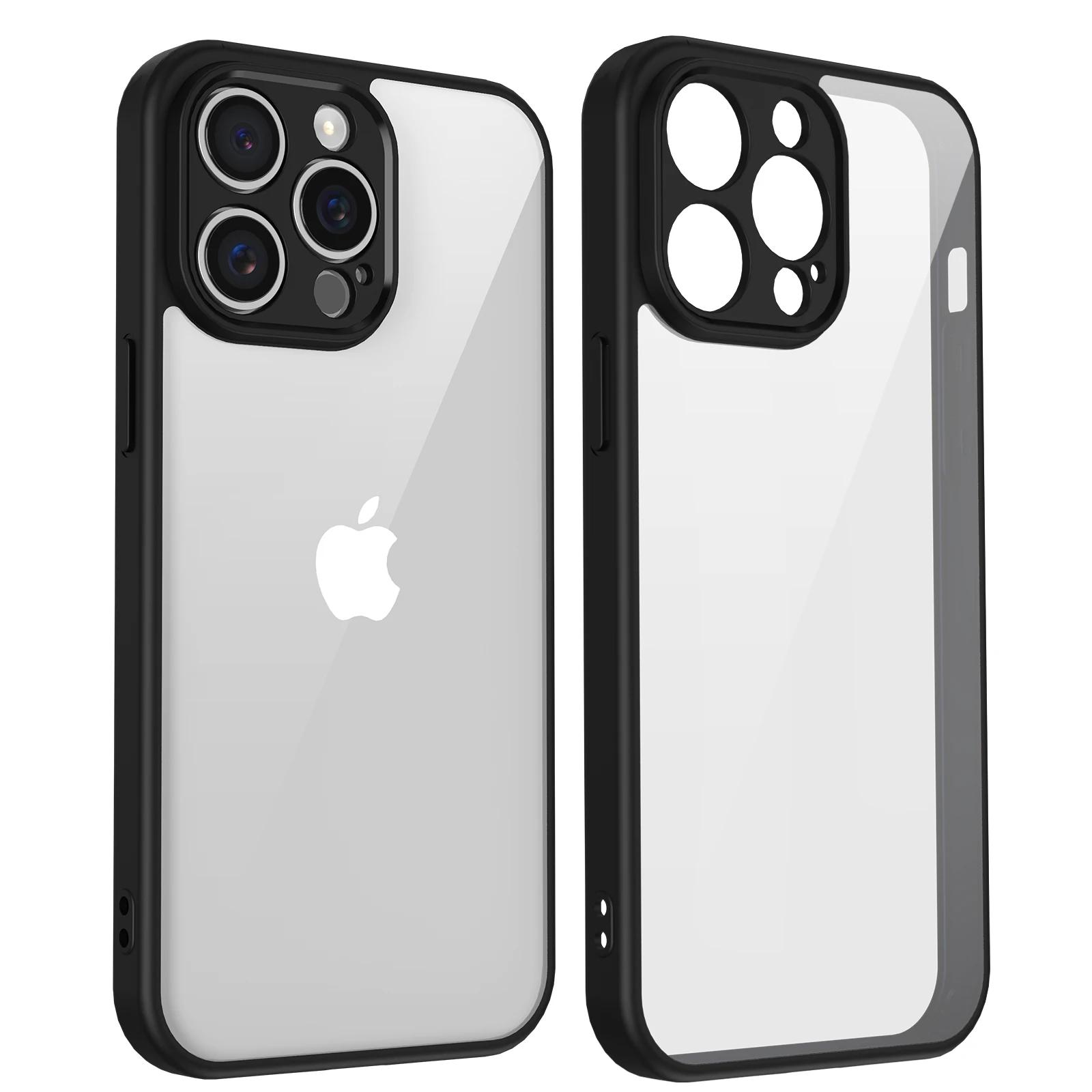 

Minimalist Clear Hard Plain Edge Phone Case for IPhone 17 Air 16 16E 15 14 Plus 13 12 11 Pro Max Anti-Drop Acrylic Protect Cover iPhone 14 Pro Max чёрный