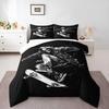 3 Piece Bedding Set with Duvet Cover and 2 Pillowcases - Skeleton Skater Hoodie Black White Line Art - Decor