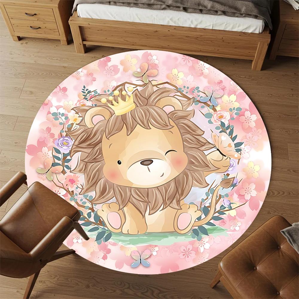 1pc Lion Flowers Round Chair mat Area Rug - Non-Slip, Floor Mat for Office, Bedroom, and Indoor Decor c1125537