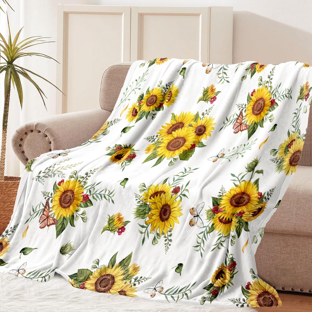 Sunflower Print Super Soft Throw Blanket for Bed Couch Sofa Lightweight Travelling Camping Throw Size for Kids Adults Women Boys