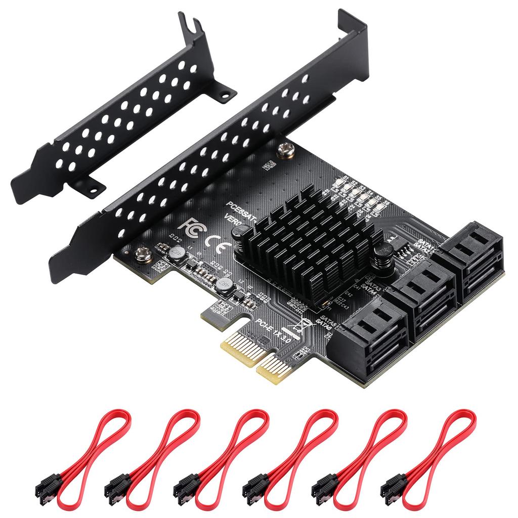 MZHOU PCI Express Expansion Board 6 Port SATA Card 6Gbps SATA with Heatsink and SATA Cable Expansion Card PCI Express x1 X4 X8 X16 for Windows Mac
