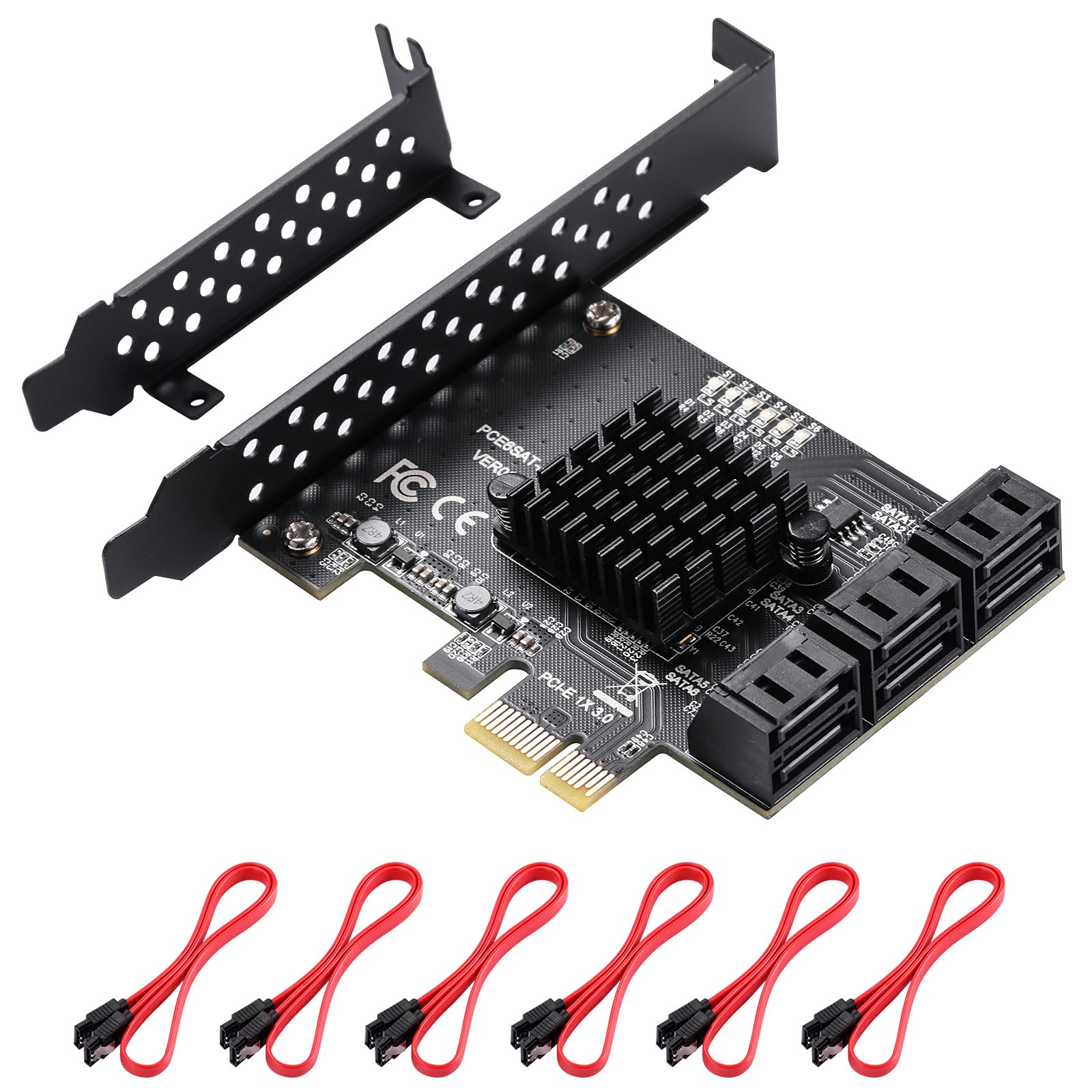 

MZHOU PCI Express Expansion Board 6 Port SATA Card 6Gbps SATA with Heatsink and SATA Cable Expansion Card PCI Express x1 X4 X8 X16 for Windows Mac