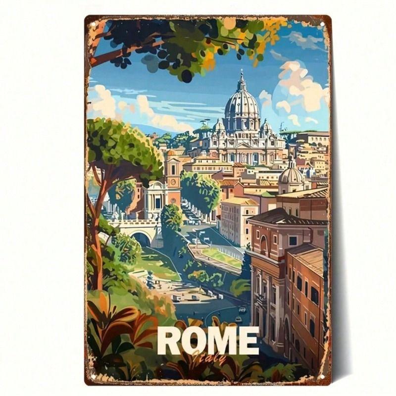 Vintage Metal Sign Rome Italy 20x30cm Wall Decor Retro Bar Cafe