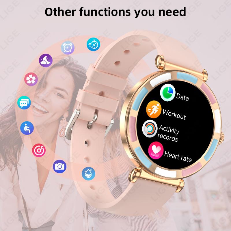 Fashion Smart Watch for Ladies Bluetooth Call DIY Custom Dial Heart Rate Sport Bracelet Waterproof Female Smartwatch Women