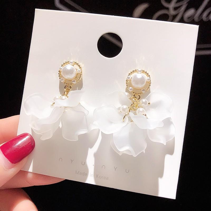 925 Silver Korean Pearl Flower Earrings - Fresh & Sweet Acrylic Design