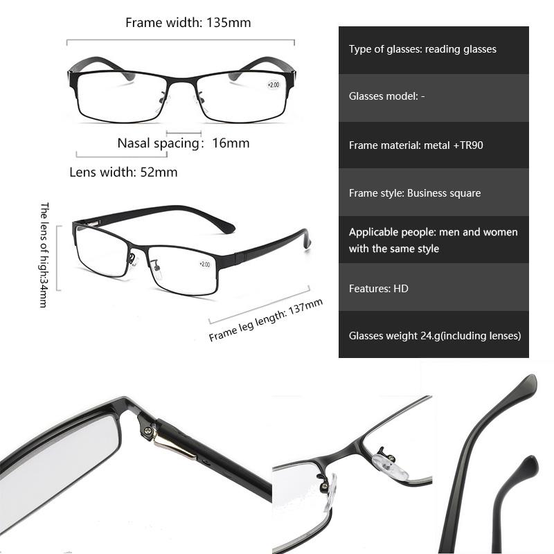 Men'S Square Alloy Anti Blue Light Reading Spring Hinge Glasses Metal Male Blue Ray Blocking Hyperopia Eyeglasses