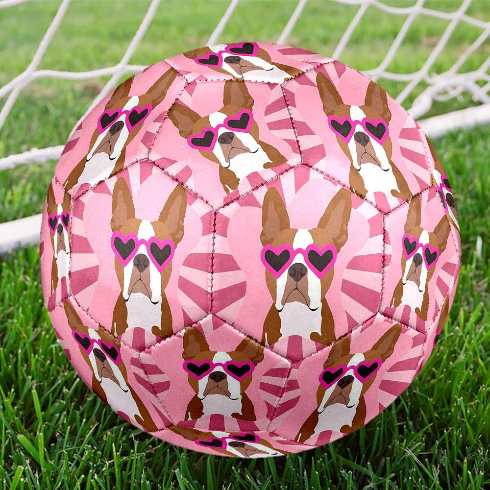 1pc Pink Heart Glasses Dog Theme Soccer Ball Football, Size 5, Lightweight PVC, Outdoor Training Soccer Ball,Gift j61432