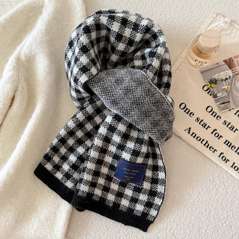 New Year's Korean Red Plaid 111 Cotton Knitted Scarf Women's Winter Versatile Couple Thickened Warm Scarf