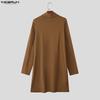 INCERUN Autumn Winter Men Turtleneck Long Sleeve High Splits Casual Long Pullover Tops