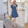 Women's Denim A-Line V-Neck Midi Dress