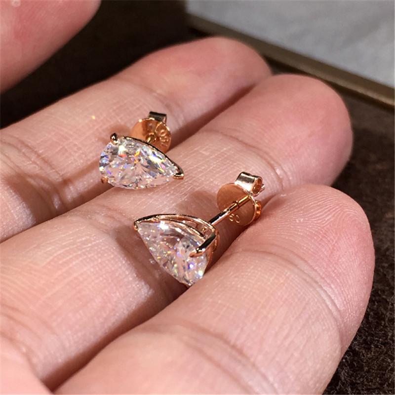 Cute Female White Zircon Stone Stud Earrings Vintage Gold Silver Color Wedding Jewelry For Women