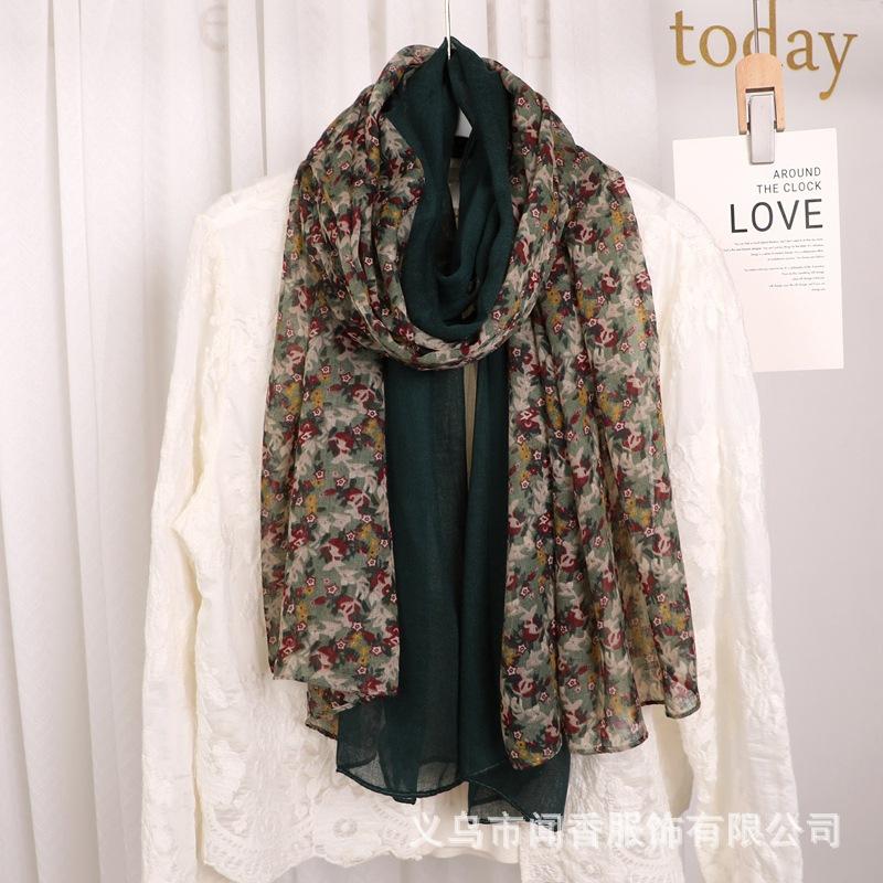 Cotton And Linen Floral Pleated Scarf